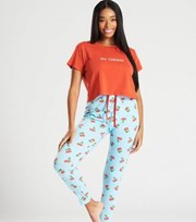 Loungeable Red Legging Pyjama Set with Cherry Print